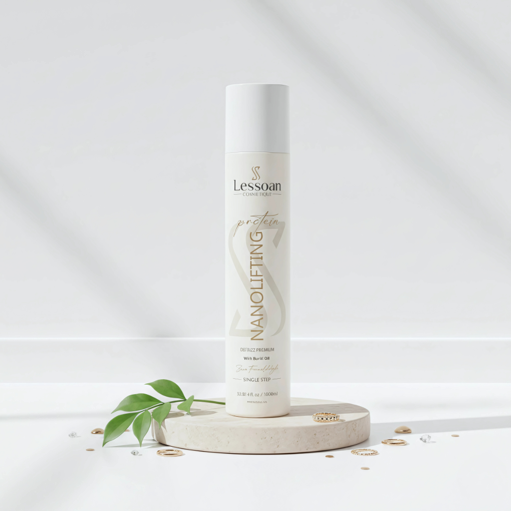 Lessoan Nanolifting Organic Protein Hair Treatment – Formaldehyde-Free Volume Reducer with Buriti, Argan & Flaxseed Oils – One-Step Vegan Hair Straightening System (For All Hair Types)(1000ML)