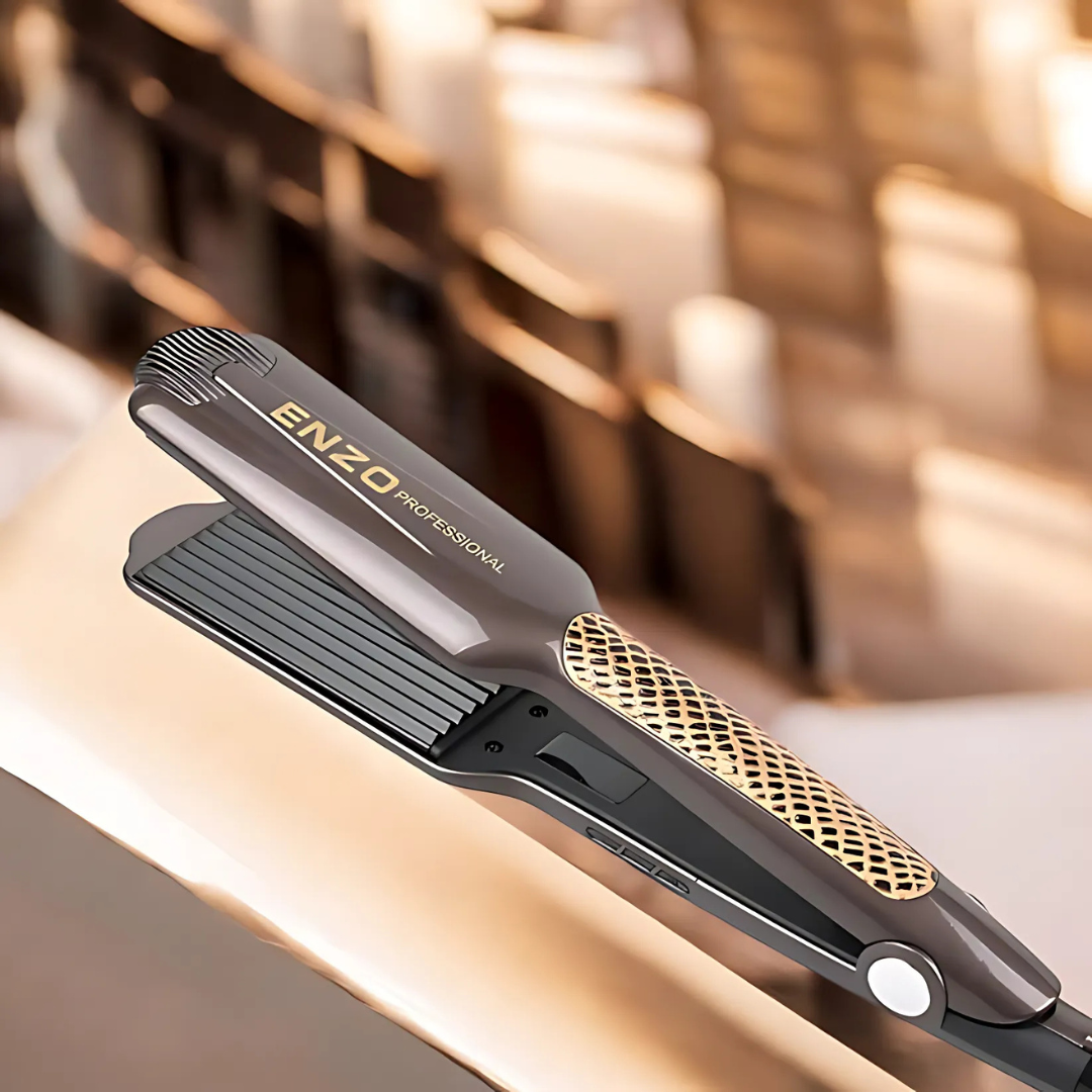 ENZO EN-3891 Ceramic Ripple Flat Iron – Large Corn Splint Wave Curler