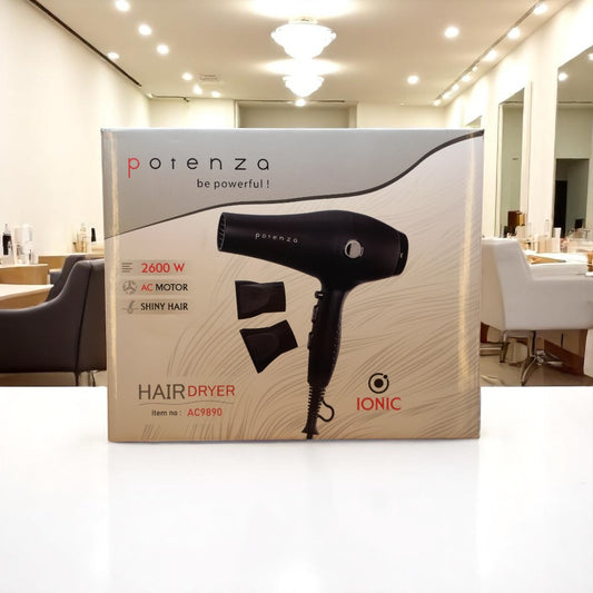 Potenza AC9890 Professional Hair Dryer – 2600W Ionic Blow Dryer with AC Motor