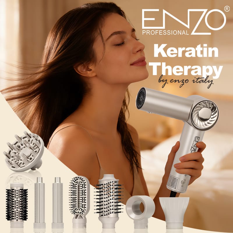 ENZO EN 6208 Foldable Hair Dryer Brush Set – 8 Accessories Styling Kit