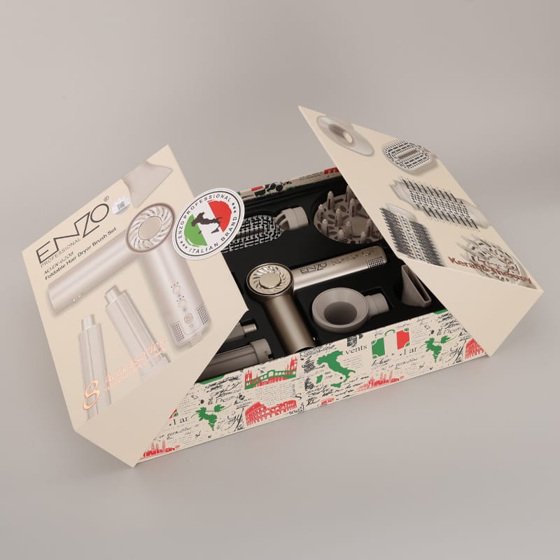 ENZO EN 6208 Foldable Hair Dryer Brush Set – 8 Accessories Styling Kit