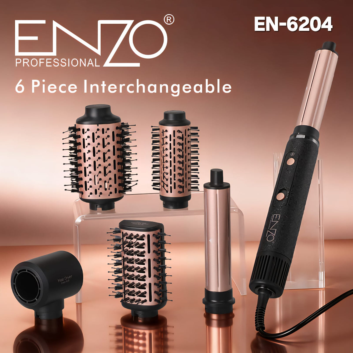 ENZO EN-6204 6-in-1 Hot Air Multi Styler – Rose Gold