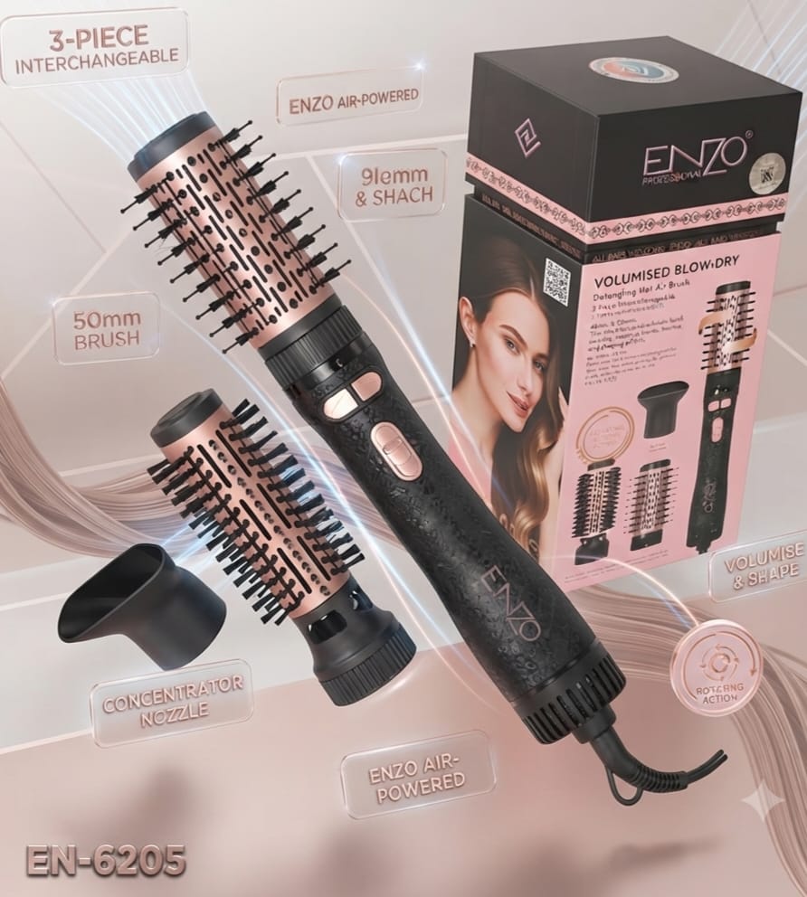 ENZO EN-6205 Multi-Function Hot Air Styling Brush – Rose Gold Description