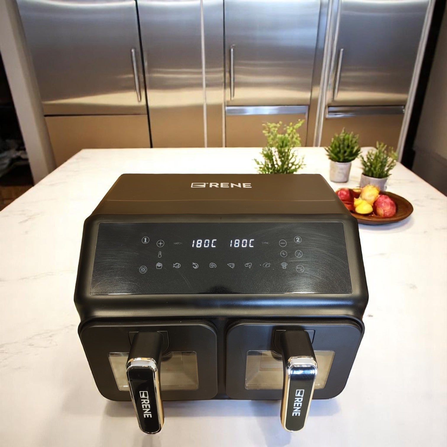 4L + 4L double pot air fryer cooking two meals