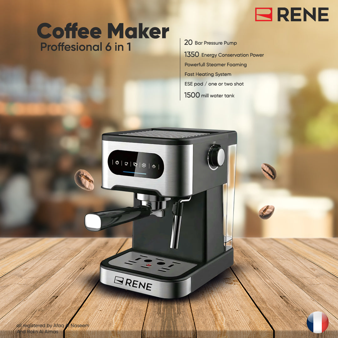 Rene 1711 6-in-1 Professional Coffee Maker with Digital Display