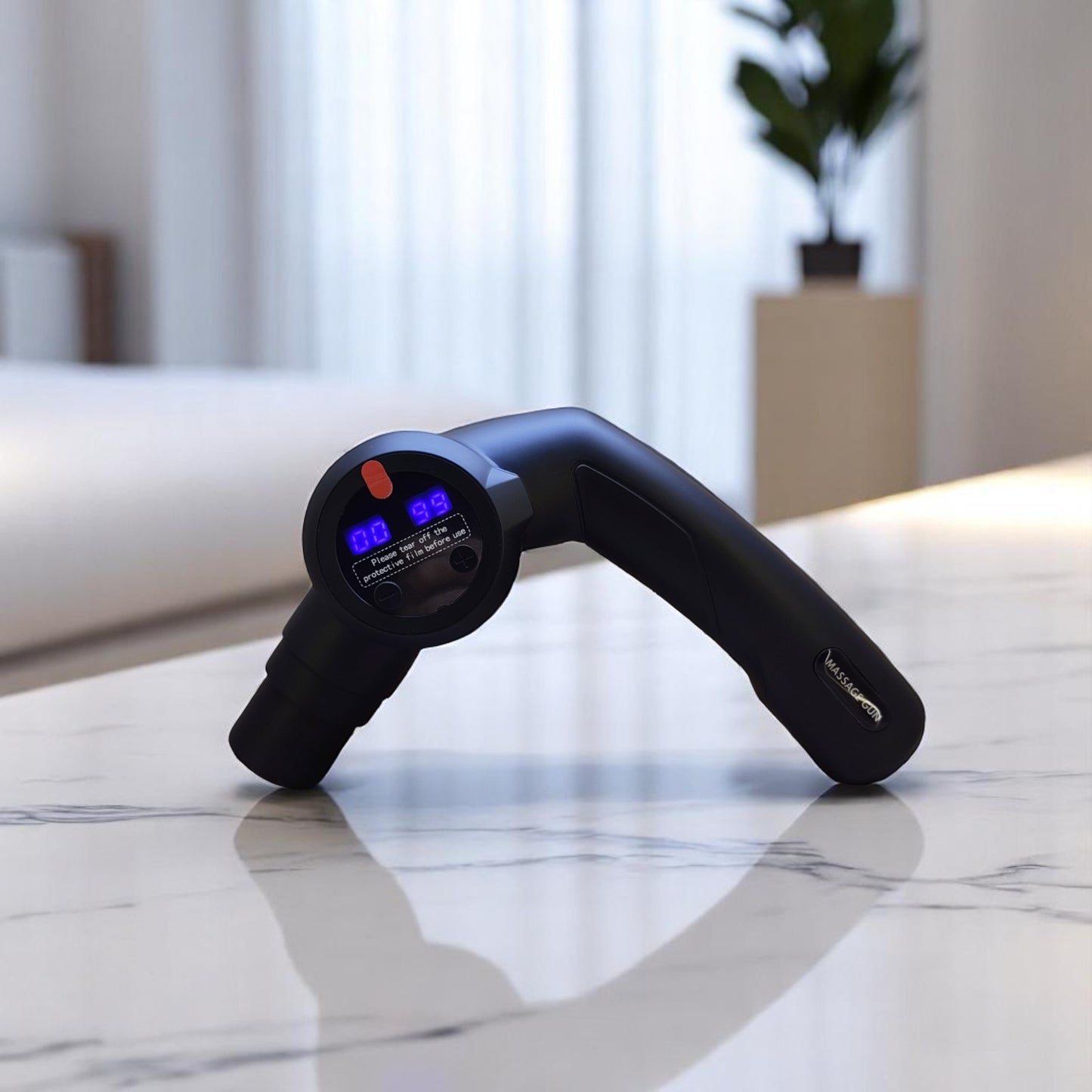Massage gun in use on arm after gym session