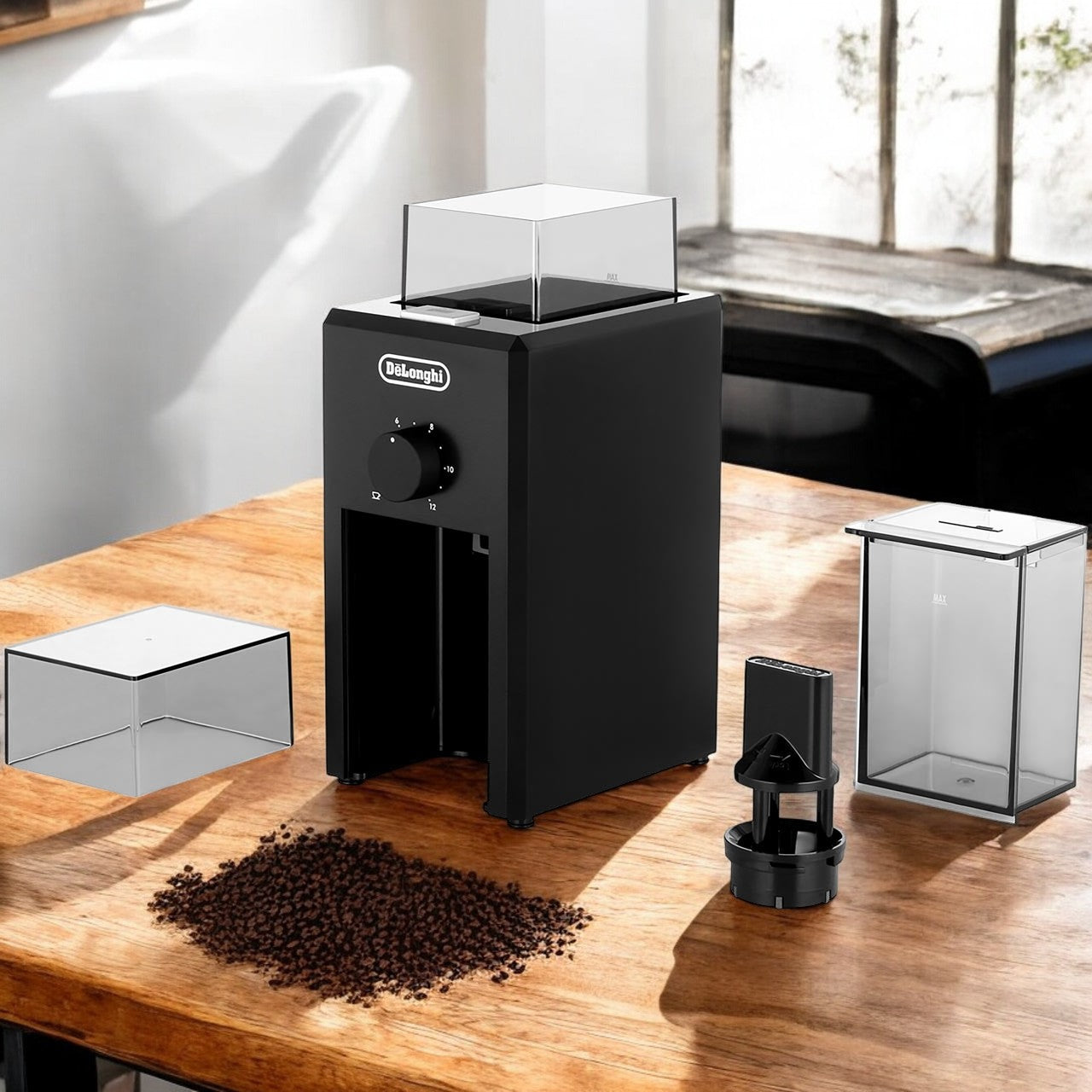De'Longhi Electric Coffee Grinder With Fineness Selector, Burr Grinding System, 12 Cups Capacity, KG79, Blac De'Longhi