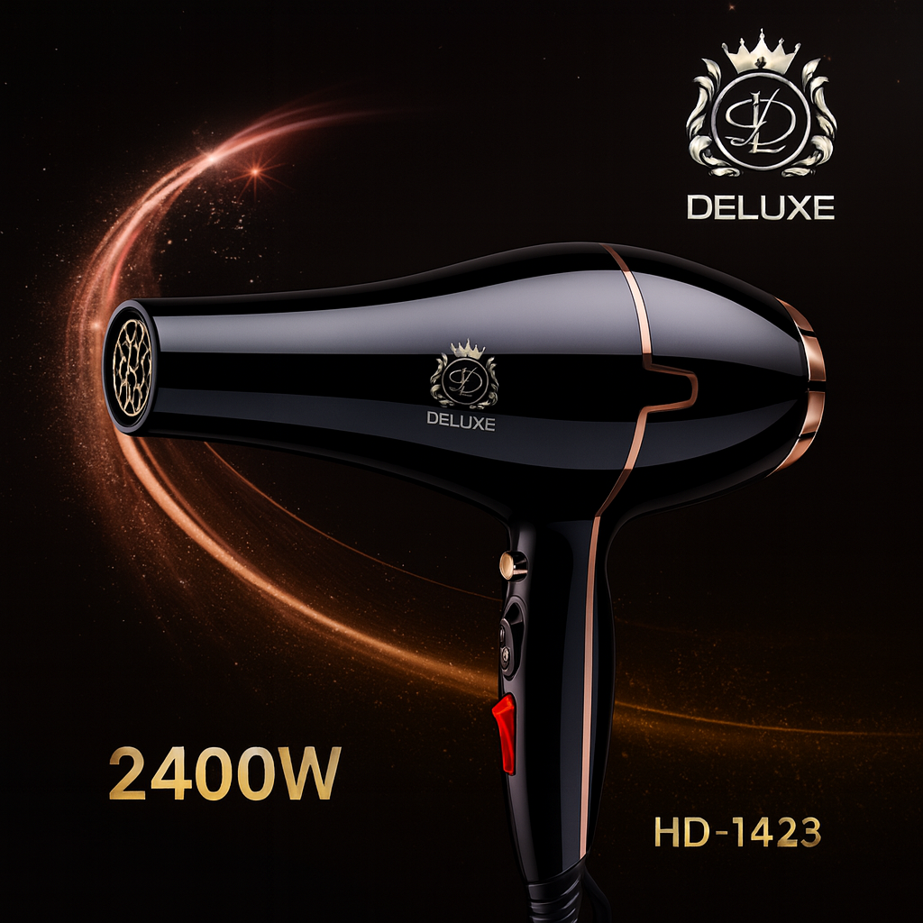 Deluxe 2400W Professional Hair Dryer - High-Performance HD-1423 (Black/Rose Gold)