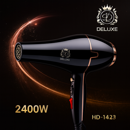 Deluxe 2400W Professional Hair Dryer - High-Performance HD-1423 (Black/Rose Gold)