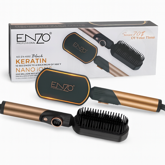 PrecisionWare ENZO EN-4002 Gold Hair Straightener Brush Salon Styler, Volumizer, and Ceramic Heating Ionic Hair Straightener Comb UAE Version