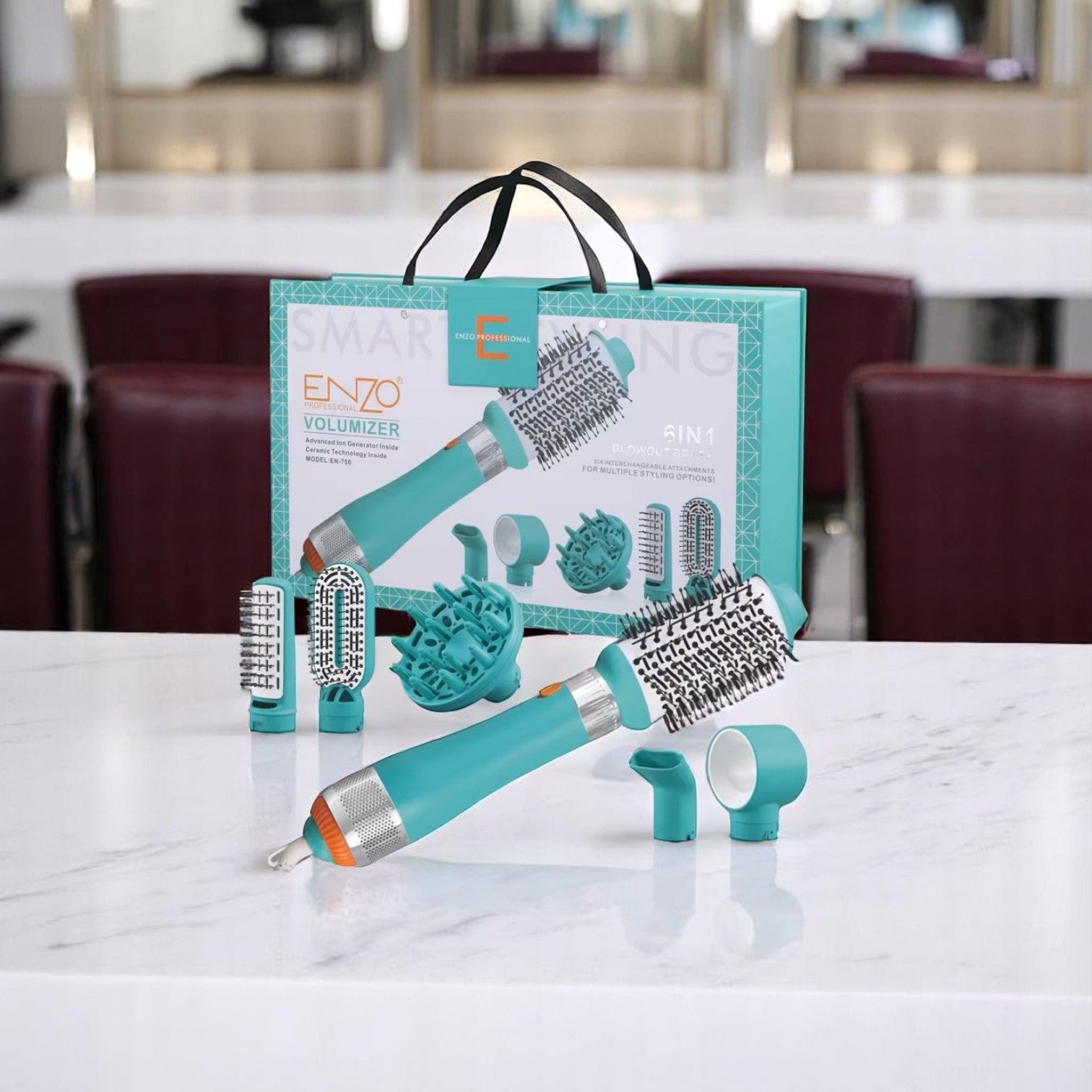 ENZO EN-750 6-in-1 Professional Hair Styling Kit – Multifunctional Hot Air Brush Set with Interchangeable Attachments ENZO Professional