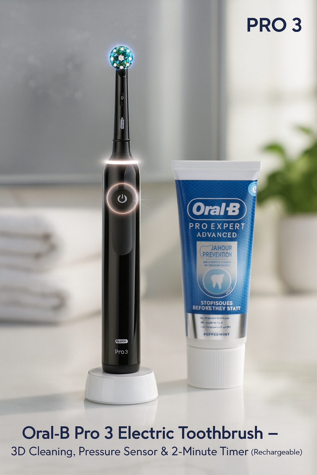 Oral-B Pro 3 Electric Toothbrush – 3D Cleaning, Pressure Sensor & 2-Minute Timer (Rechargeable)