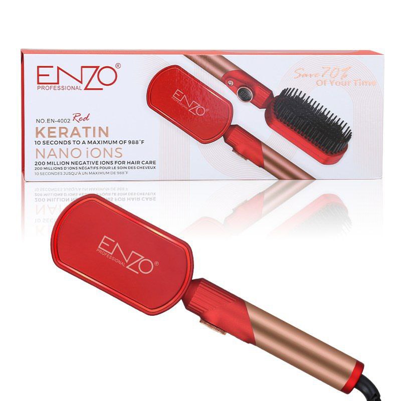ENZO EN-4002 Gold Hair Straightener Brush – Hot Air Dryer & Volumizer