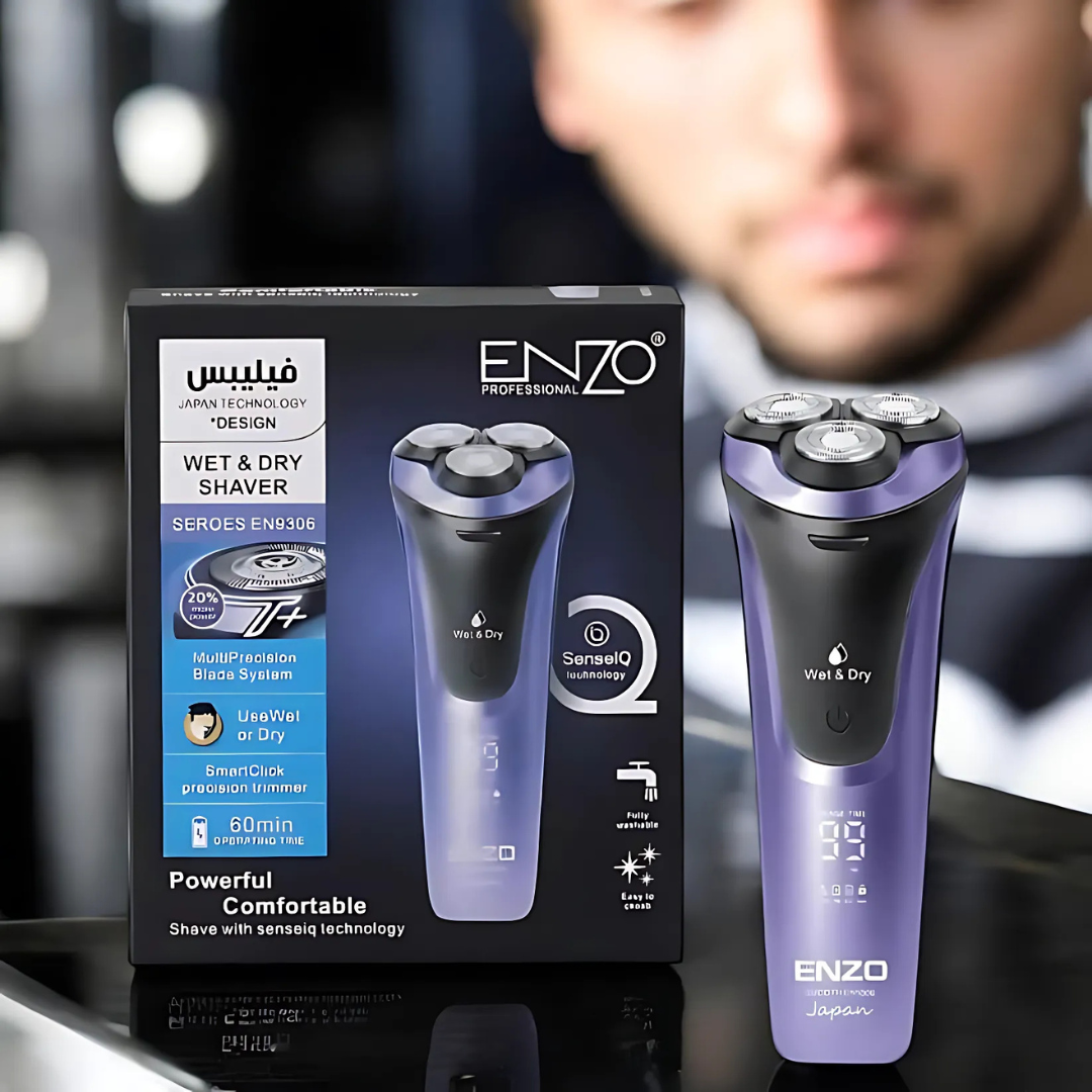 ENZO EN-9306 rechargeable triple blades shaving razor for men.