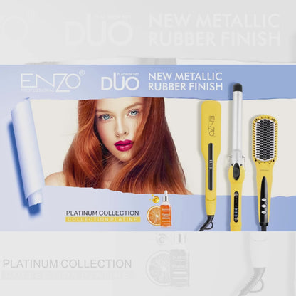 ENZO EN-3955W 3-in-1 Platinum Collection Hair Styling Kit – Hot Air Brush, Straightener, & Curling Iron