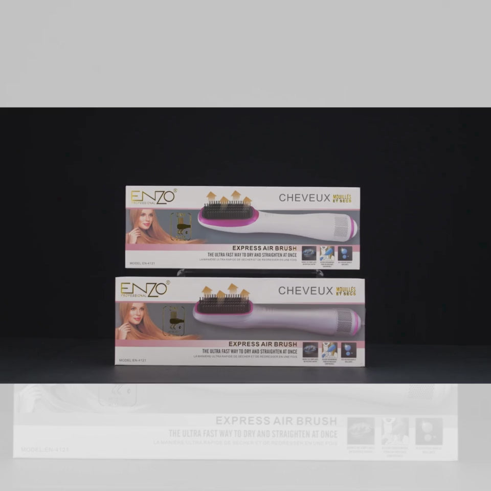 Load video: ENZO EN-4121 Negative Ion 3-in-1 Hot Air Comb &amp; Hair Dryer Brush