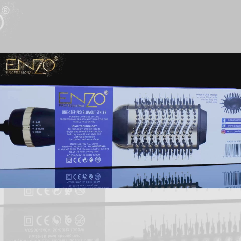 Load video: Enzo EN-4116 Electric Hair Straightening Brush 24K Gold Design
