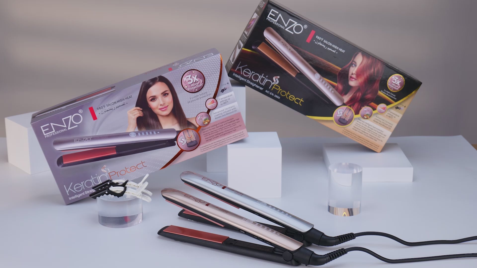 Load video: ENZO EN-3860 Professional Tourmaline Ceramic Hair Straightener High-Quality Flat Iron for Smooth, Sleek Hair