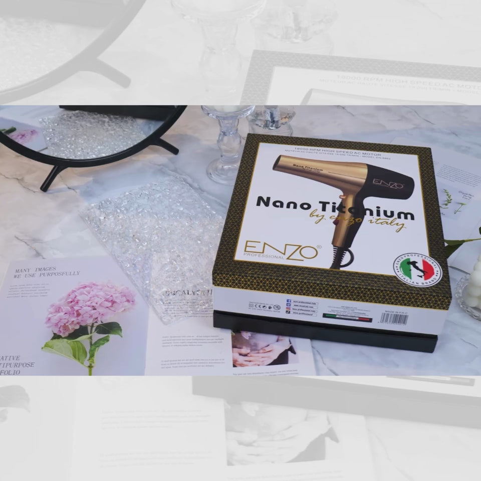 Load video: ENZO EN-8862 Nano Titanium Hair Dryer International Version for Professional Styling