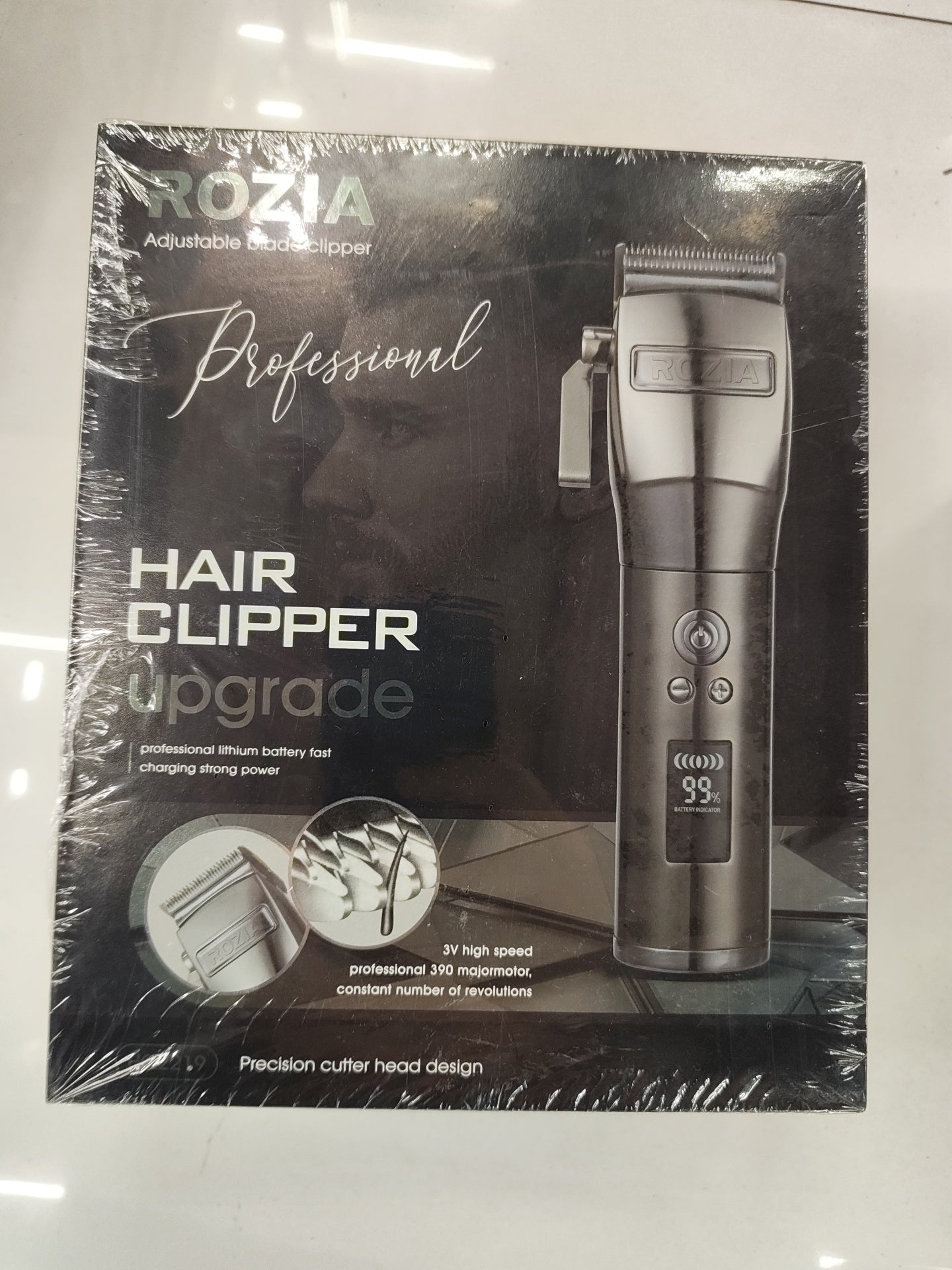 ROZIA HQ-2219 Professional Adjustable Blade Clicker Clipper – 3V High-Speed Motor, Lithium Battery, Precision Fade & Taper Grooming Tool