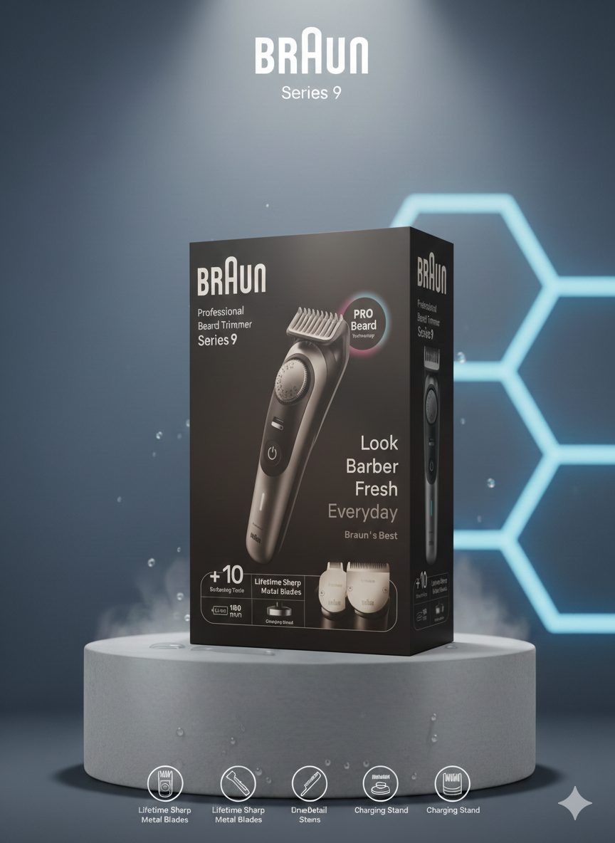 Braun BT9420 Professional Beard Trimmer – UltraSharp Blades, Precision Dial, Li-Ion Battery & 100-Min Runtime