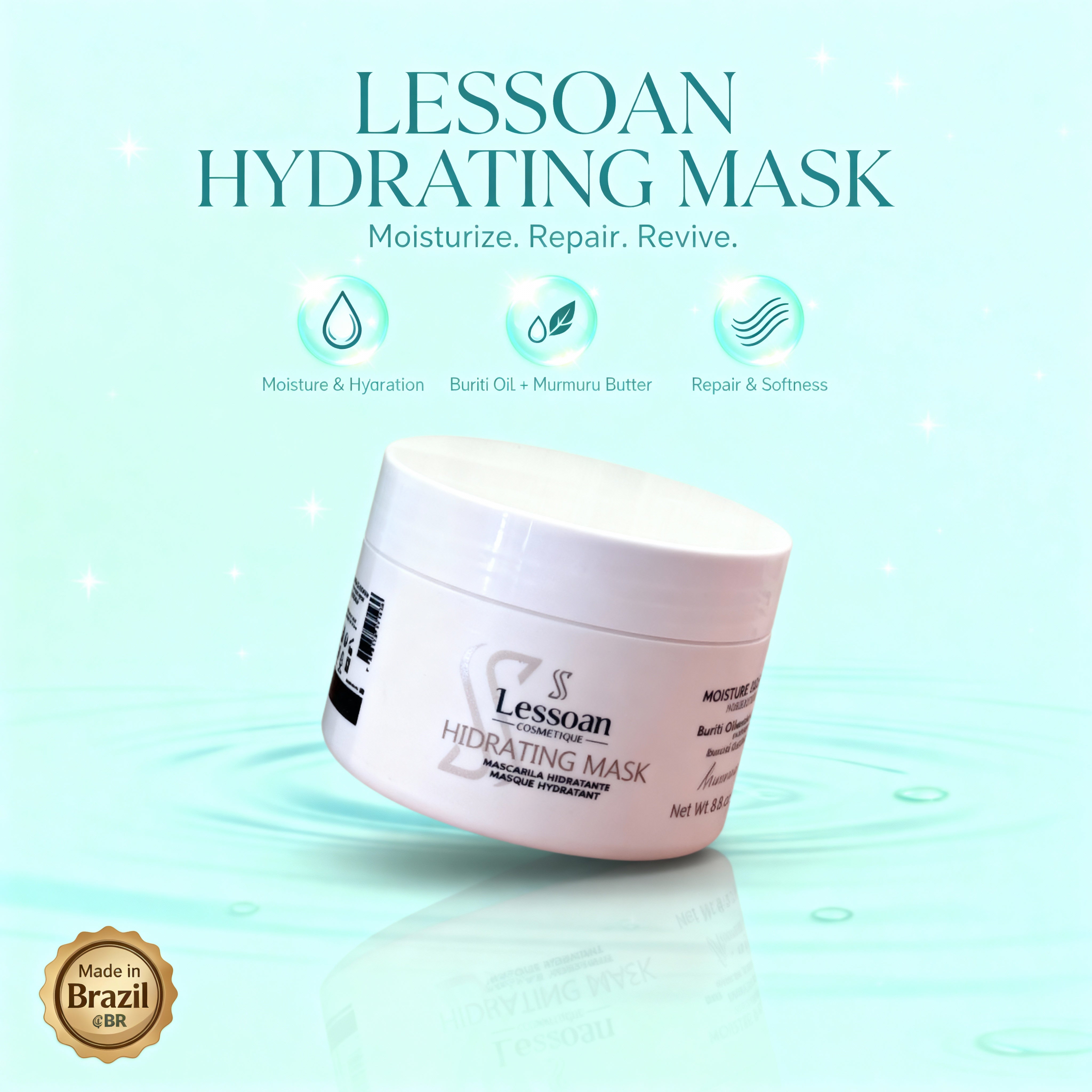 Lessoan Deep Repair Hair Mask – Intense Hydration & Reconstruction with Buriti Oil, Murumuru, Hydrolyzed Collagen & Keratin (For All Hair Types)(250ML)