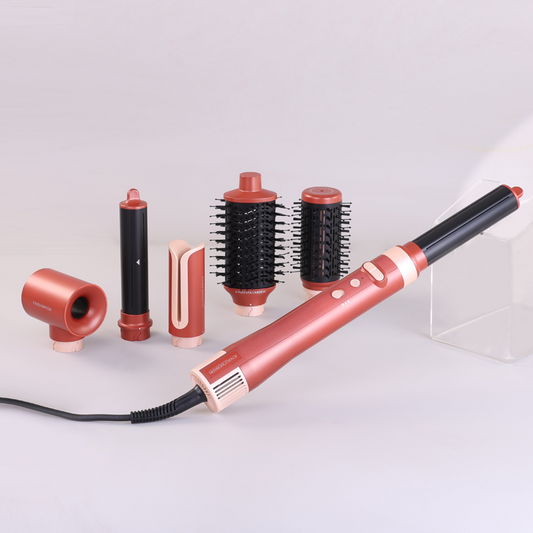 ENZO Keratin B2 6-in-1 BLDC Hair Styling Kit with 130,000 RPM Motor, Hot Air Brush, Curling Rods, and Volumizing Nozzles