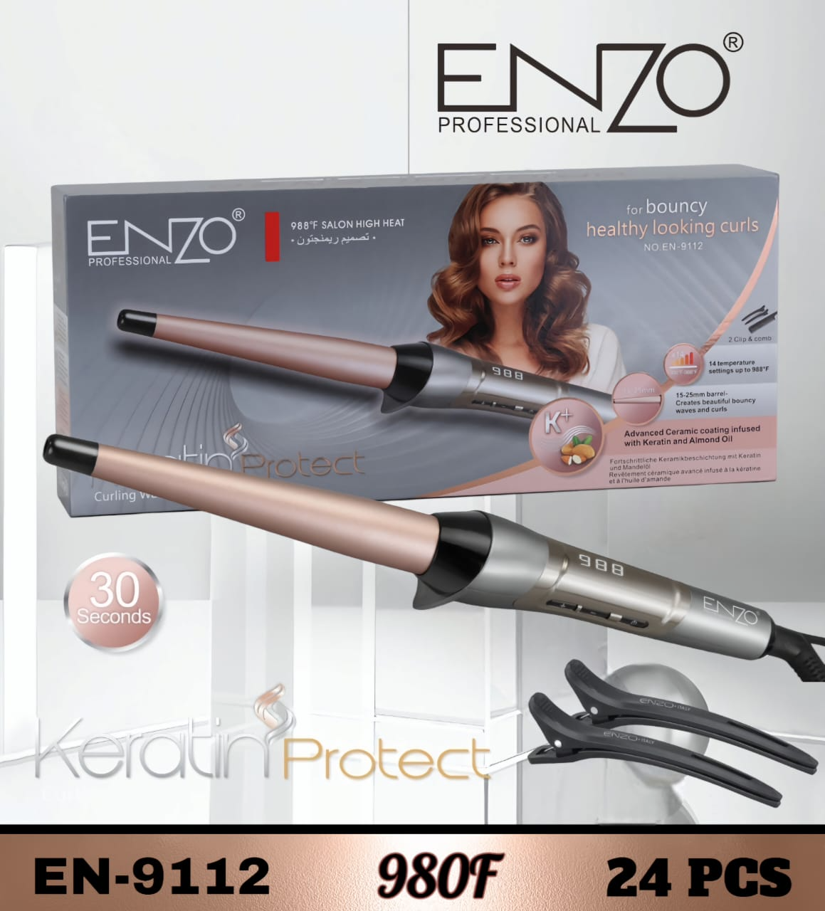 ENZO EN-9112 Custom Hair Tool 360 Degree Rotating Hair Crimper Conical Curling Iron